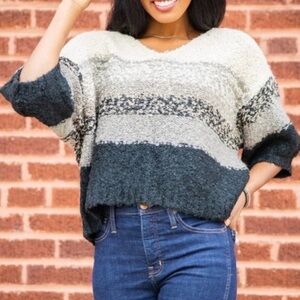 Lovestitch lesley cropped bubble sleeve striped sweater | S/M